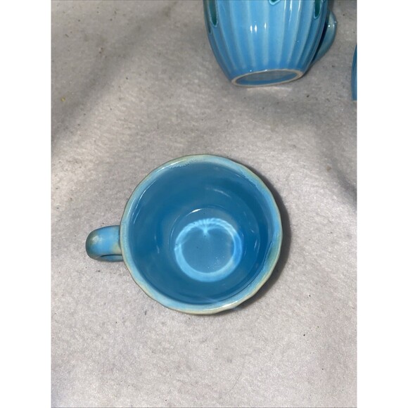 Hand Painted Pottery Tea Set Sicily Italy 6 Cups Teapot Plates Blue Ceramic - Picture 7 of 9